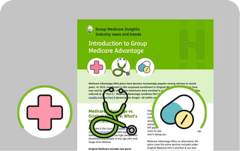 Three healthcare icons: a pink cross, a green stethoscope, and a pill with a blue and yellow capsule