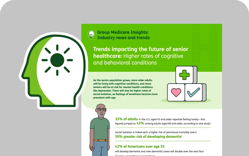 Infographic on senior healthcare trends, highlighting rising cognitive and behavioral conditions