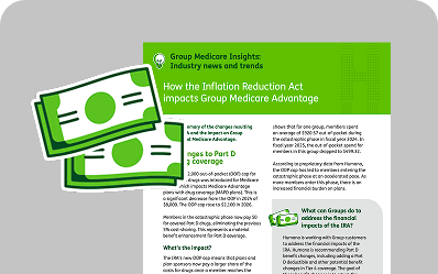 Infographic on Inflation Reduction Act impacts on Group Medicare Advantage and Part D
