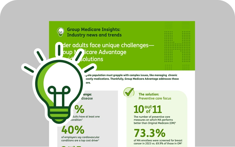 Infographic on Older adults face unique challenges GMA provides solutions with a large green lightbulb icon