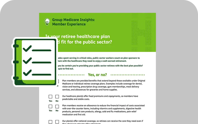 Infographic on “Is your retiree healthcare plan a good fit for the public sector”  Features checklist file graphics
