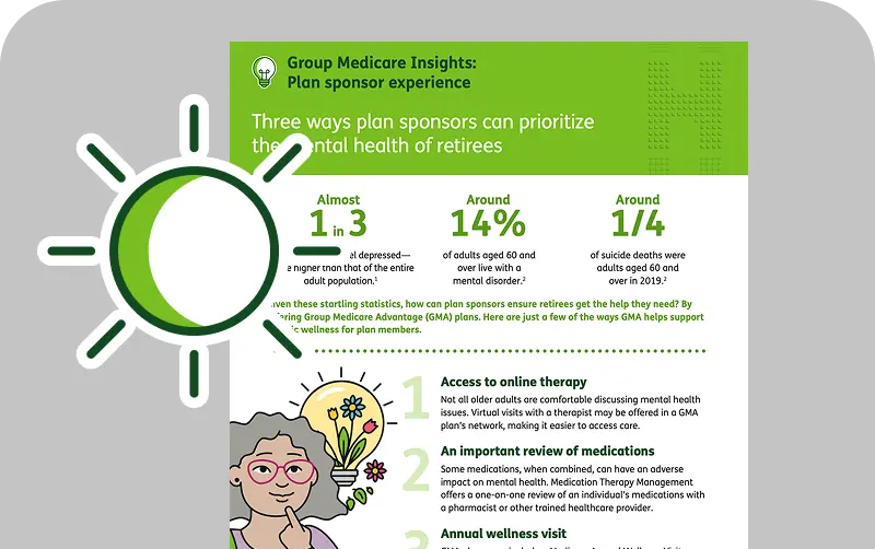 Infographic on Three ways plan sponsors can prioritie the mental health of retirees, Features beside on moon graphics